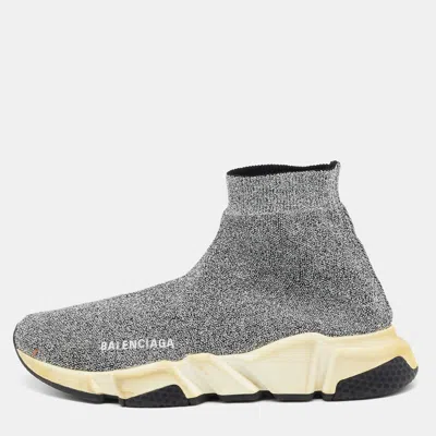 Pre-owned Balenciaga Silver Knit Fabric Speed Trainer Slip On Sneakers Size 40