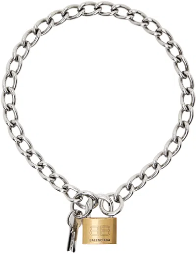 Balenciaga Silver Locker Necklace In Metallic