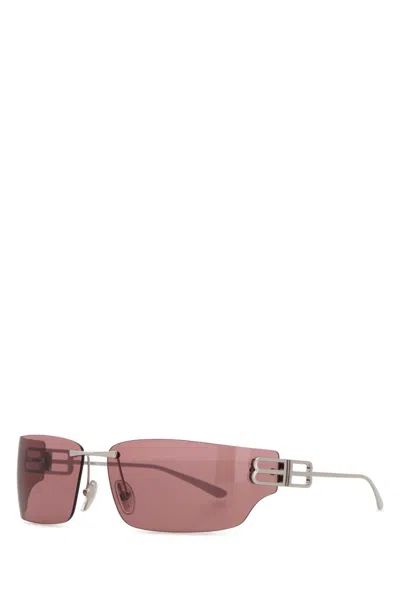 Balenciaga Silver Metal Gossip Sunglasses In Pink