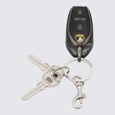 Balenciaga Silver Metal Lamborghini Key Ring In Black