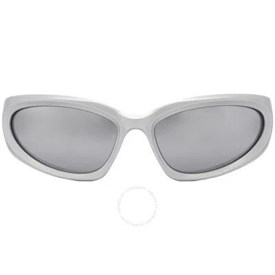 Balenciaga Silver Mirror Wrap Men's Sunglasses Bb0157s 004 65 In Gray