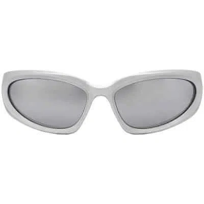 Pre-owned Balenciaga Silver Mirror Wrap Men's Sunglasses Bb0157s 004 65 Bb0157s 004 65 In Gray