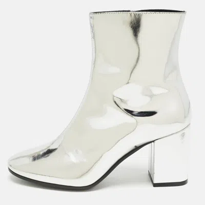 Pre-owned Balenciaga Silver Patent Leather Zip Ankle Boots Size 36