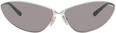 Balenciaga Silver Razor Cat Eye Sunglasses In 004 Silver
