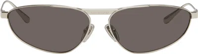 Balenciaga Silver Tag 3.0 Oval Metal Sunglasses In Silver-silver-grey