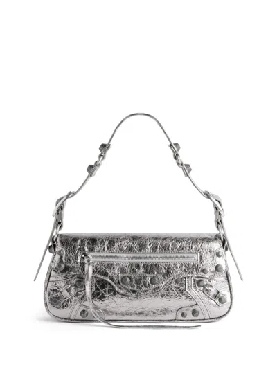 Balenciaga Silver-tone Leather Crossbody Bag With Adjustable Strap And Studded Magnet Closure