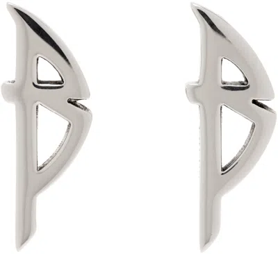 Balenciaga Silver Typo Metal Earrings In Gray