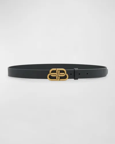 Balenciaga Silver-tone Bb Thin Leather Belt In 1000 Black
