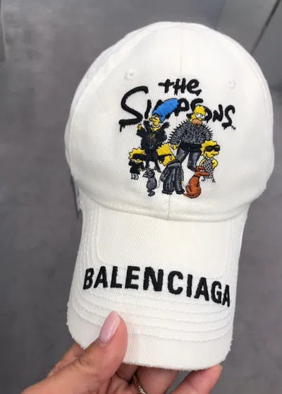 Pre-owned Balenciaga Simpsons Embroidered Cap In White