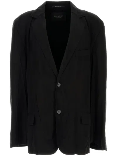 Balenciaga Single-breasted Buttoned Blazer In Black