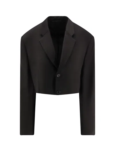 BALENCIAGA SINGLE BREASTED CUT OFF VISCOSE AND WOOL BLAZER