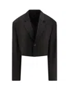 Balenciaga Women Single Breasted Cut Off Viscose And Wool Blazer In Black