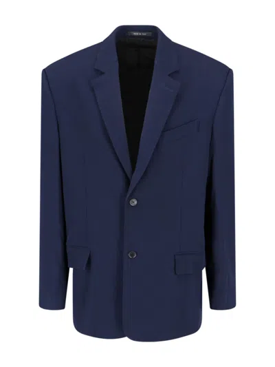 Balenciaga Lapel Buttoned Pockets Front Single-breasted In Blue