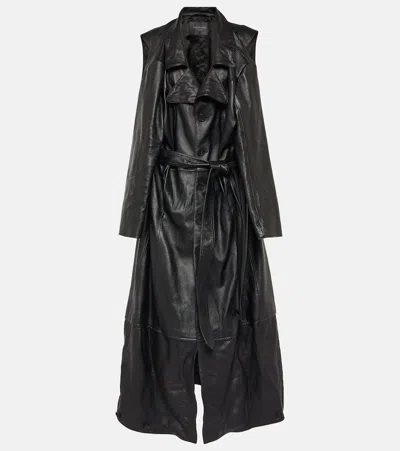 Balenciaga 单排扣皮革大衣 In Black