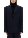 Balenciaga Wool Blazer With Embroidered Pinstripe Pattern In Blue