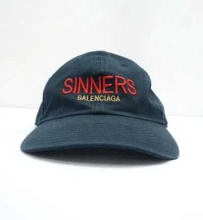 Pre-owned Balenciaga Sinners Logo Black Hat Baseball Cap In Bluish Black