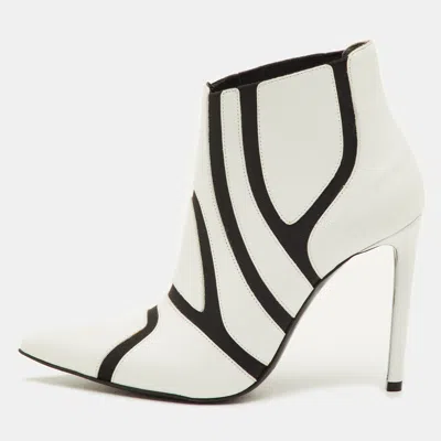 Pre-owned Balenciaga Size 36 White/black Leather And Elastic Symmetric Ankle Length Boots