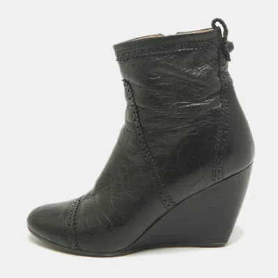 Pre-owned Balenciaga Size 36.5 Black Leather Wedge Ankle Length Boots