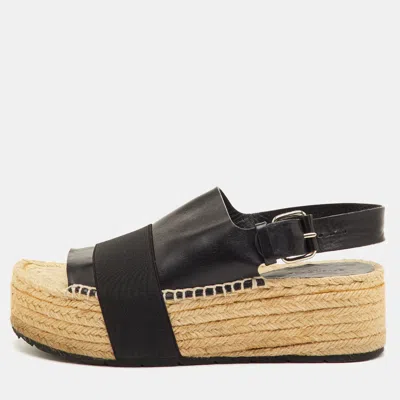 Pre-owned Balenciaga Size 37 Black Leather And Stretch Band Platform Espadrille Sandals