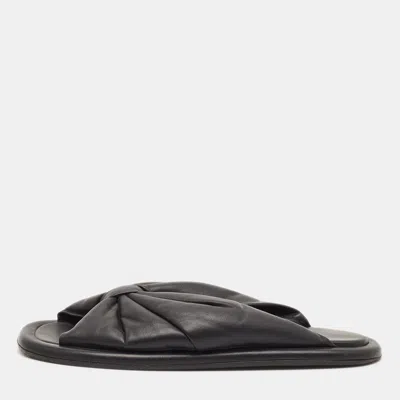 Pre-owned Balenciaga Size 37 Black Leather Flat Slides