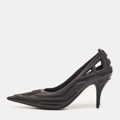 Pre-owned Balenciaga Size 37.5 Black Leather And Rubber Cut Out Pointed Toe Pumps