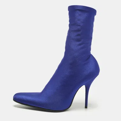 Pre-owned Balenciaga Size 38.5 Blue Lycra Fabric Sock Ankle Length Boots