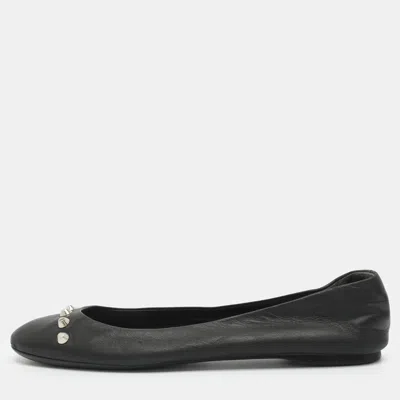 Pre-owned Balenciaga Size 39 Black Leather Studded Ballet Flats
