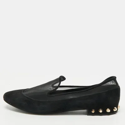 Pre-owned Balenciaga Size 39 Black Mesh And Suede Studded Ballet Flats