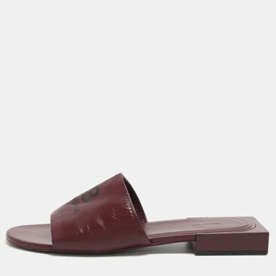 Pre-owned Balenciaga Size 39 Burgundy Leather Logo Box Flat Slides