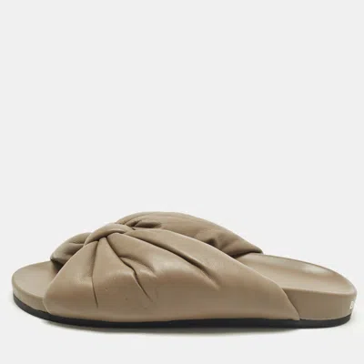 Pre-owned Balenciaga Size 40 Grey Leather Puffy Knot Flat Slide In Gray