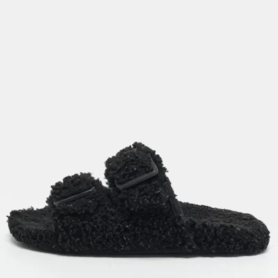Pre-owned Balenciaga Size 41 Black Shearling Fur Flat Slides