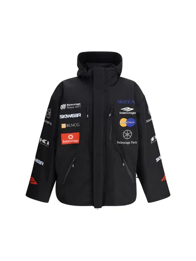Balenciaga Logo-embroidered Ski Jacket In Black