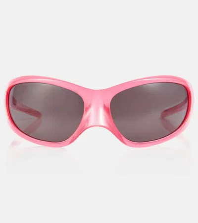Balenciaga Oval Sunglasses In Shiny Opal Pink