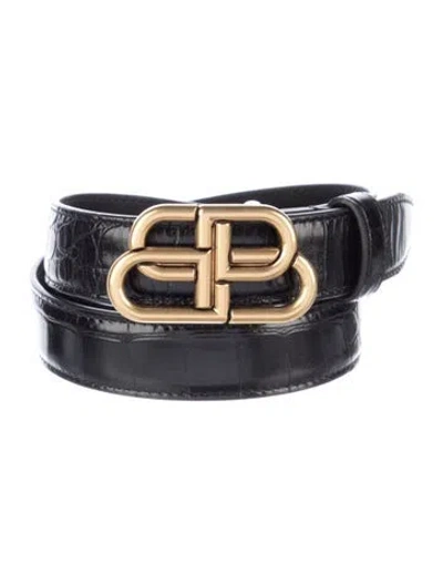 Pre-owned Balenciaga Skinny Embossed Leather Belt In Black