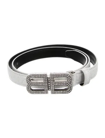 Pre-owned Balenciaga Skinny Embossed Leather Belt In White
