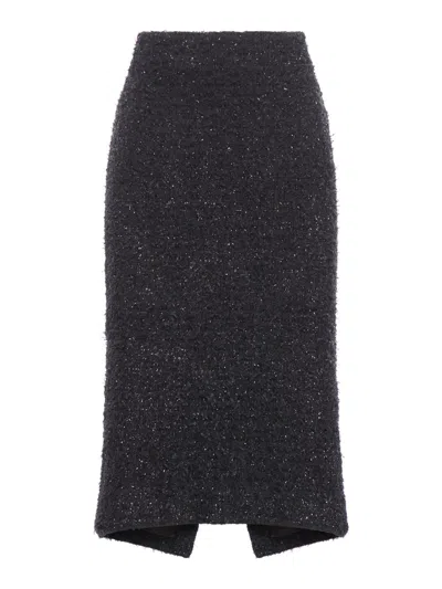 Balenciaga Cotton-blend Tweed Midi Skirt In Black