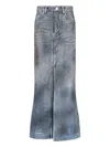 Balenciaga Dark Blue Maxi Skirt With Crinkled Effect With Logo Patch In Cotton Denim Woman