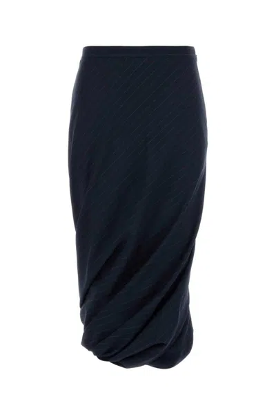 Balenciaga Draped Pinstripe Wool Skirt Embroidery In Blue