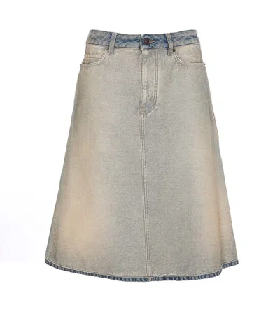 Balenciaga Vintage Effect Denim Midi Skirt In Inside Out