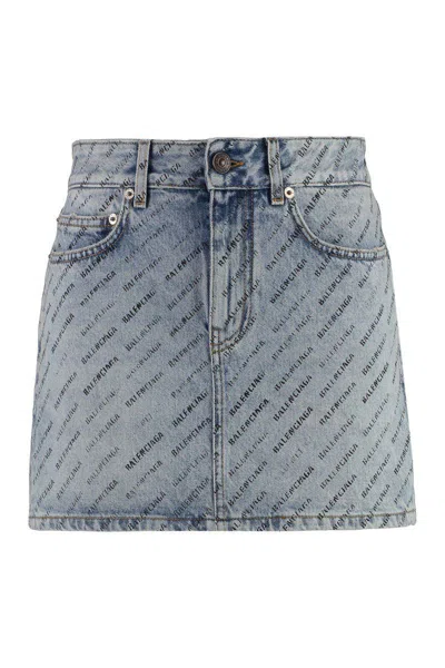 Balenciaga Ladies Low Waist Mini Skirt In Iced Blue
