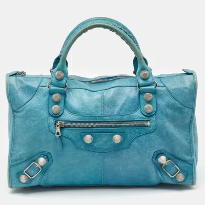 Pre-owned Balenciaga Sky Blue Leather Gsh Work Tote