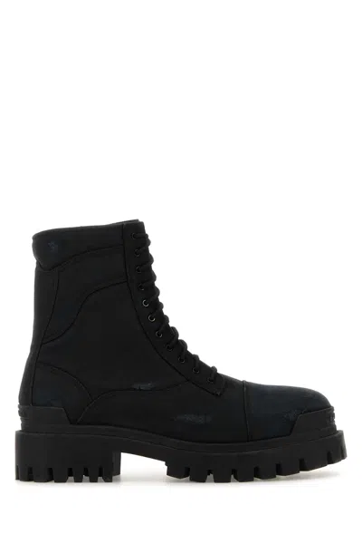Balenciaga Slate Canvas Combat Strike Ankle Boots In Black