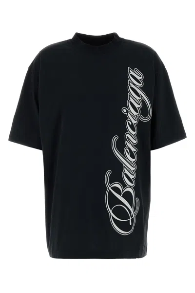 Balenciaga Women Slate Cotton Oversize T-shirt In Black