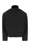 Balenciaga Modern Linen Blend High Collar Jacket In Black