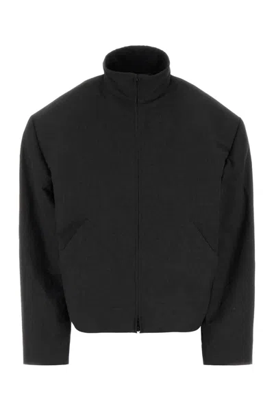 Balenciaga Modern Linen Blend High Collar Jacket In Black