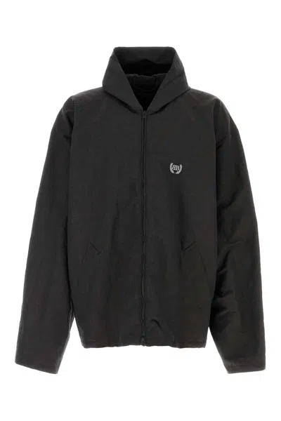 Balenciaga Men Slate Linen Blend Jacket In Black