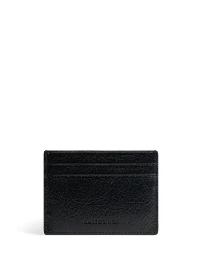 Balenciaga Sleek Luxurious Crinkled Leather Cardholder For Men From Sustainable Label In Black