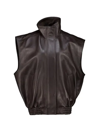 Balenciaga Sleeveless Blouson In Soft Shiny Lamb Leather In Brown