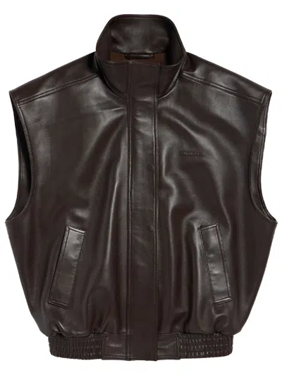 Balenciaga Sleeveless Blouson In Shiny Soft Lambskin In Brown