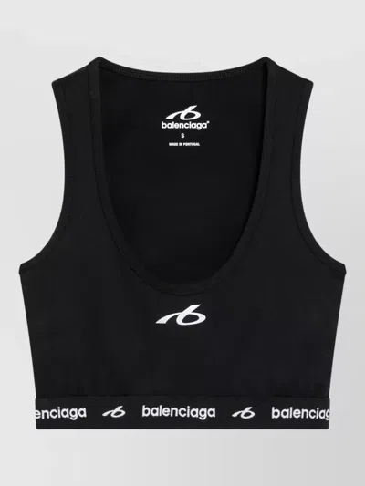 Balenciaga Sleeveless Scoop Neckline Top Elastic Hem In Black
